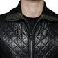 Black Calf Leather Quilted Full Zip Jacket