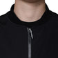 Black Cotton Full Zip Bomber Long Sleeves Jacket