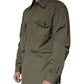 Military Green Cotton Bend Collared Coat Jacket