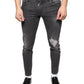 Black Tattered Cotton Skinny Men Denim Jeans