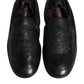 Black Logo Embroidered Leather Loafer Men Dress Shoes