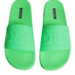 Green Leather Slides Sandals Beachwear Shoes