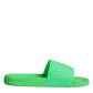 Green Leather Slides Sandals Beachwear Shoes