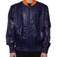 Blue Cotton Stretch Full Zip Bomber Jacket