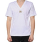 White Logo Cotton Vneck Short Sleeve T-shirt