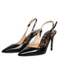 Black Leather High Heels Slingbacks Shoes