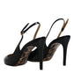 Black Leather High Heels Slingbacks Shoes