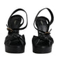 Black Leather Platform Heels Sandals Shoes