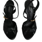 Black Leather Platform Heels Sandals Shoes