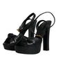 Black Leather Platform Heels Sandals Shoes