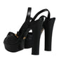 Black Leather Platform Heels Sandals Shoes