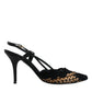 Black Brown Lace High Heels Slingback Shoes