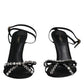 Black Leather Crystal Heels Sandals Shoes