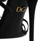 Black Leather Crystal Heels Sandals Shoes