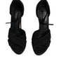 Black Leather Platform Heels Sandals Shoes
