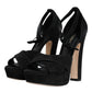 Black Leather Platform Heels Sandals Shoes