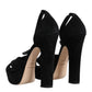 Black Leather Platform Heels Sandals Shoes