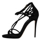 Black Suede Ankle Strap Heels Sandals Shoes