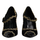 Black Velvet Gold Mary Janes Pumps Shoes