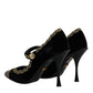 Black Velvet Gold Mary Janes Pumps Shoes