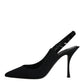 Black Embellished Charmeuse Slingback Shoes