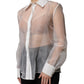White Sheer Collared Buttoned Long Sleeves Top