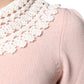 Pink Cashmere Collar Knitted Long Sleeves Top
