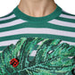 White Green Stripe Leaf Crew Neck T-shirt