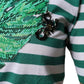 White Green Stripe Leaf Crew Neck T-shirt