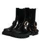 Black Leather Slip On Stretch Trekking Boots Shoes
