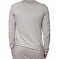 Gray Printed Cotton Crewneck Pullover Sweater