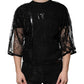 Black Nylon Floral Lace Crew Neck T-shirt