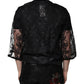 Black Nylon Floral Lace Crew Neck T-shirt