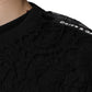 Black Nylon Floral Lace Crew Neck T-shirt
