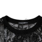 Black Nylon Floral Lace Crew Neck T-shirt