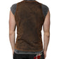 Brown Cotton Crew Neck Sleeveless T-shirt