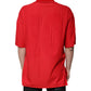 Red Cotton V-neck Short Sleeves T-shirt