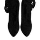 Black Lace Stretch Heels Mid Calf Boots Shoes