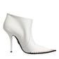 White Faux Pearl Leather Pointed Toe Ankle Boot Shoes