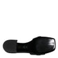Black Leather Logo Plaque Slip On Slides Flats Shoes