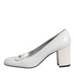 White Leather Block Heels Pumps Shoes