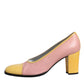 Pink Yellow Leather Block Heels Pumps Shoes