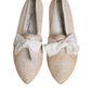 Beige Ribbon Fabric Ballerina Flats Shoes