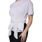White Cotton Silk Round Neck Wrap Blouse Top