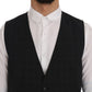 Stylish Gray Striped Single Breasted Vest