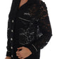 Elegant Black Floral Lace Crystal Shirt Blouse