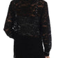 Elegant Black Floral Lace Crystal Shirt Blouse