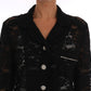 Elegant Black Floral Lace Crystal Shirt Blouse