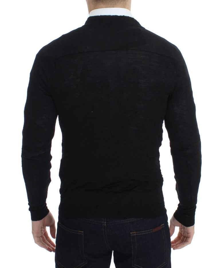 Elegant Black Merino Wool Cardigan