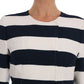 Elegant Blue Striped Coat Jacket